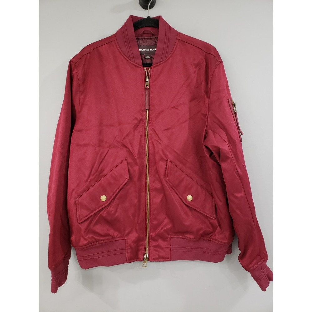 NEW Michael Kors Men's Sateen Bomber Jacket Size XL Chianti wine burgundy